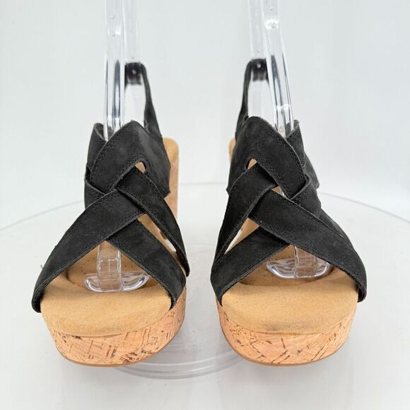 Clarks Giselle Beach Strappy Cork Wedge Heel Platform Sandals Black Size 10M - Picture 4 of 14